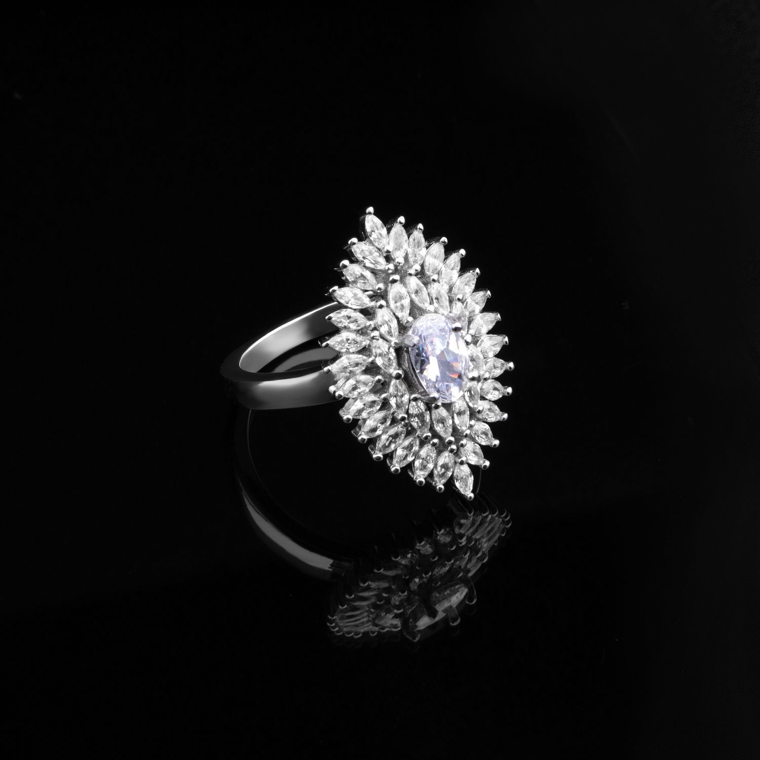 925 Silver White Gold Plated Cubic Zircon White Topaz Marquise ring  jewelry